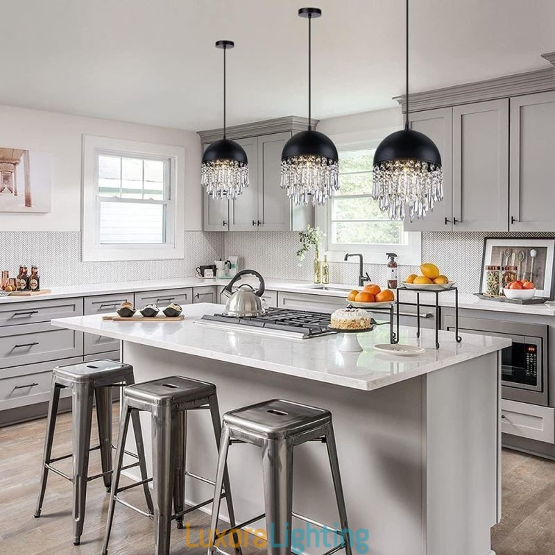 Designer Touch Decorative Crystal Pendant Tassel Ceiling Light Black Pot Lid Lampshade