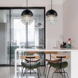 Designer Touch Decorative Crystal Pendant Tassel Ceiling Light Black Pot Lid Lampshade