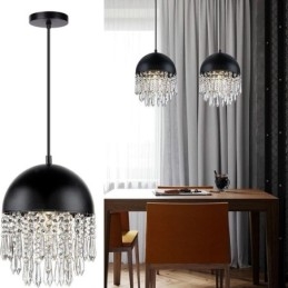 Designer Touch Decorative Crystal Pendant Tassel Ceiling Light Black Pot Lid Lampshade