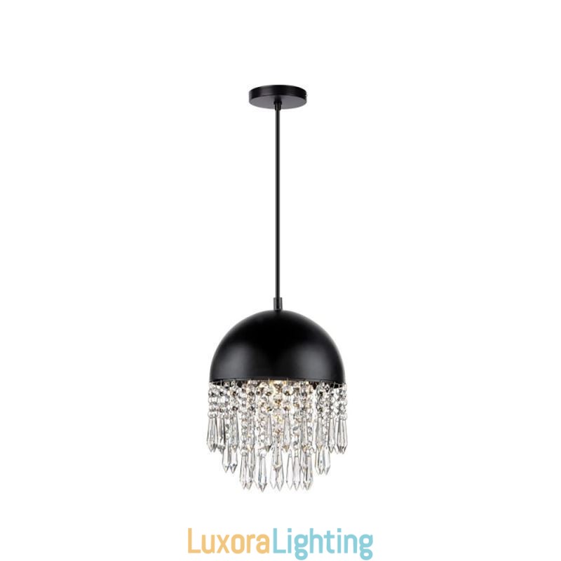 Designer Touch Decorative Crystal Pendant Tassel Ceiling Light Black Pot Lid Lampshade