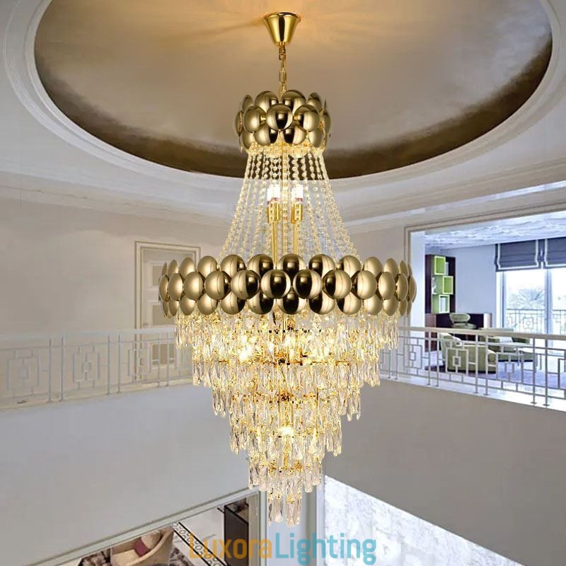 Designer Touch Decorative Crystal Pendant Light Electroplated Gold Duplex Luxury Decrative Ceiling Lamp 80cm