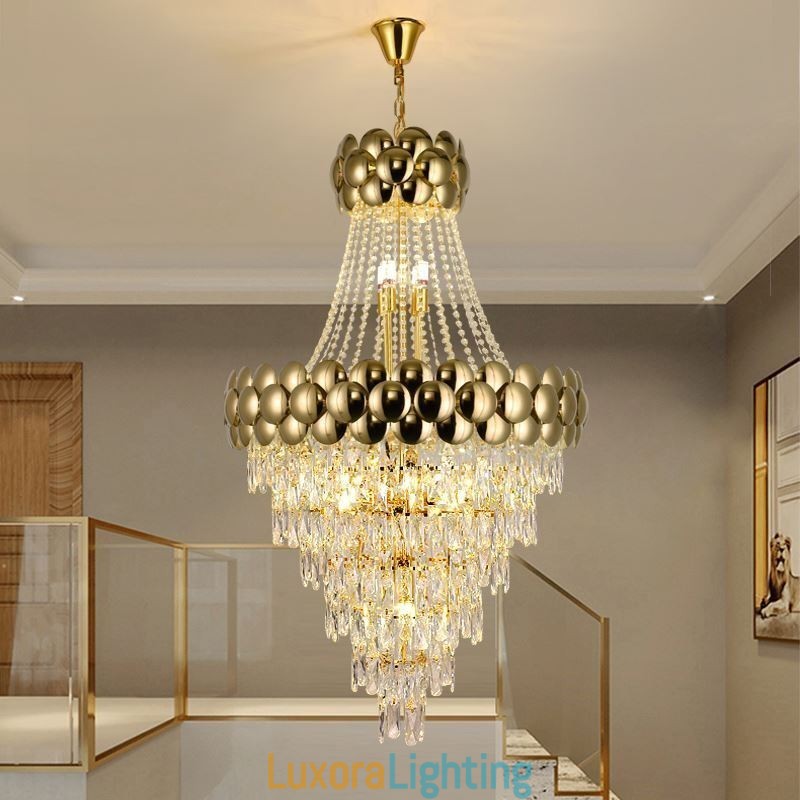 Designer Touch Decorative Crystal Pendant Light Electroplated Gold Duplex Luxury Decrative Ceiling Lamp 80cm