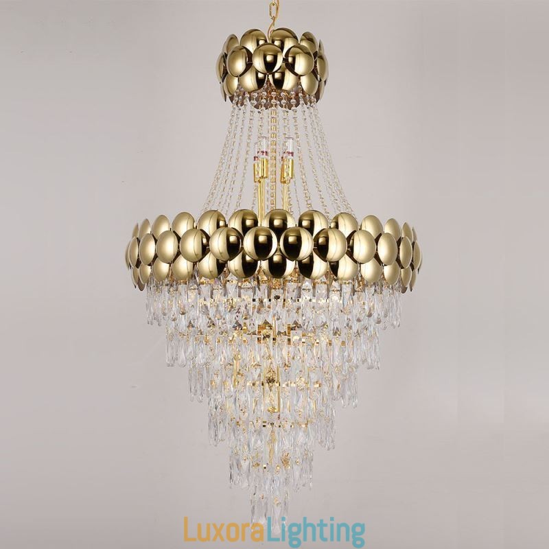 Designer Touch Decorative Crystal Pendant Light Electroplated Gold Duplex Luxury Decrative Ceiling Lamp 80cm