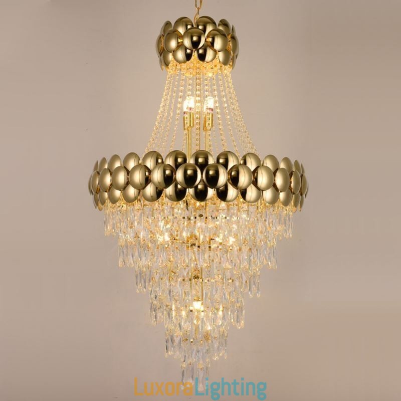 Designer Touch Decorative Crystal Pendant Light Electroplated Gold Duplex Luxury Decrative Ceiling Lamp 80cm