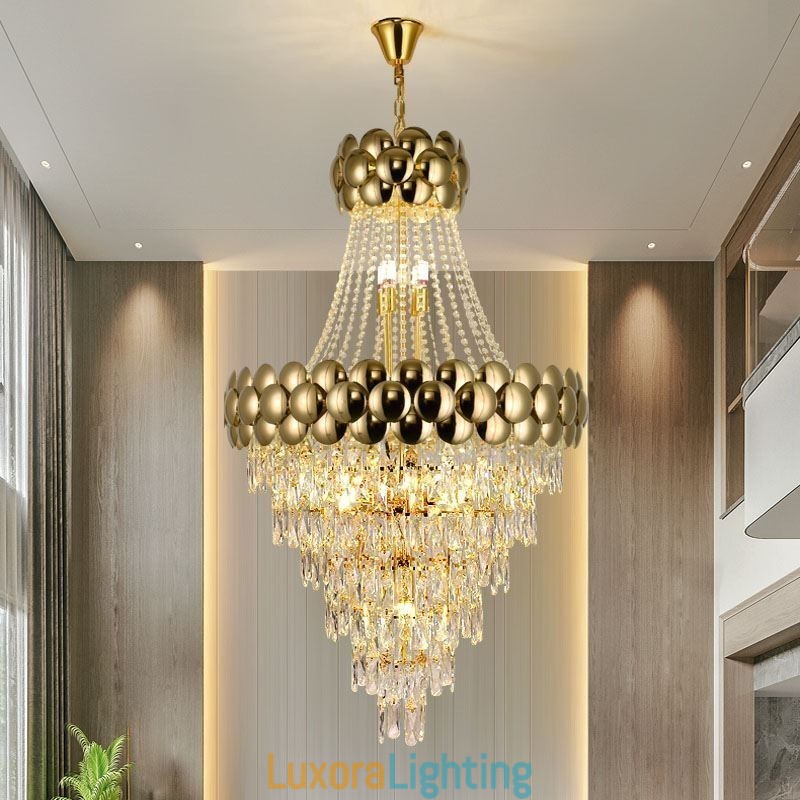 Designer Touch Decorative Crystal Pendant Light Electroplated Gold Duplex Luxury Decrative Ceiling Lamp 80cm