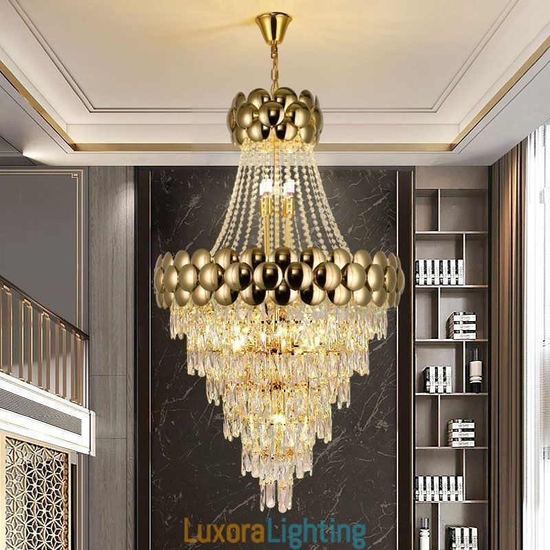 Designer Touch Decorative Crystal Pendant Light Electroplated Gold Duplex Luxury Decrative Ceiling Lamp 80cm
