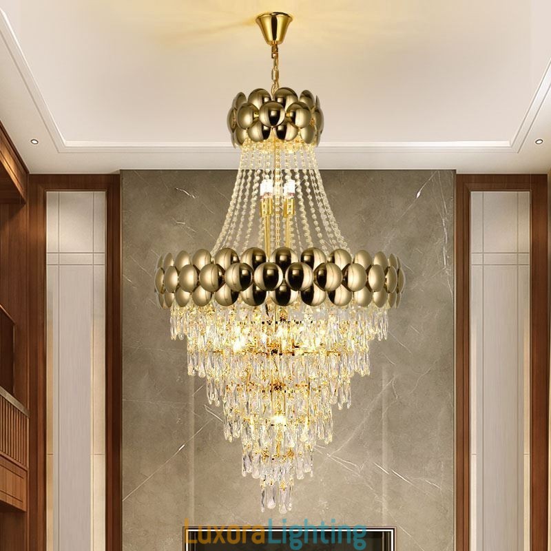 Designer Touch Decorative Crystal Pendant Light Electroplated Gold Duplex Luxury Decrative Ceiling Lamp 80cm