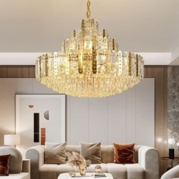 Designer Touch Decorative Crystal Pendant Light 4th Floor Luxury Decrative Ceiling Light with Golden Hollow Iron Sheet