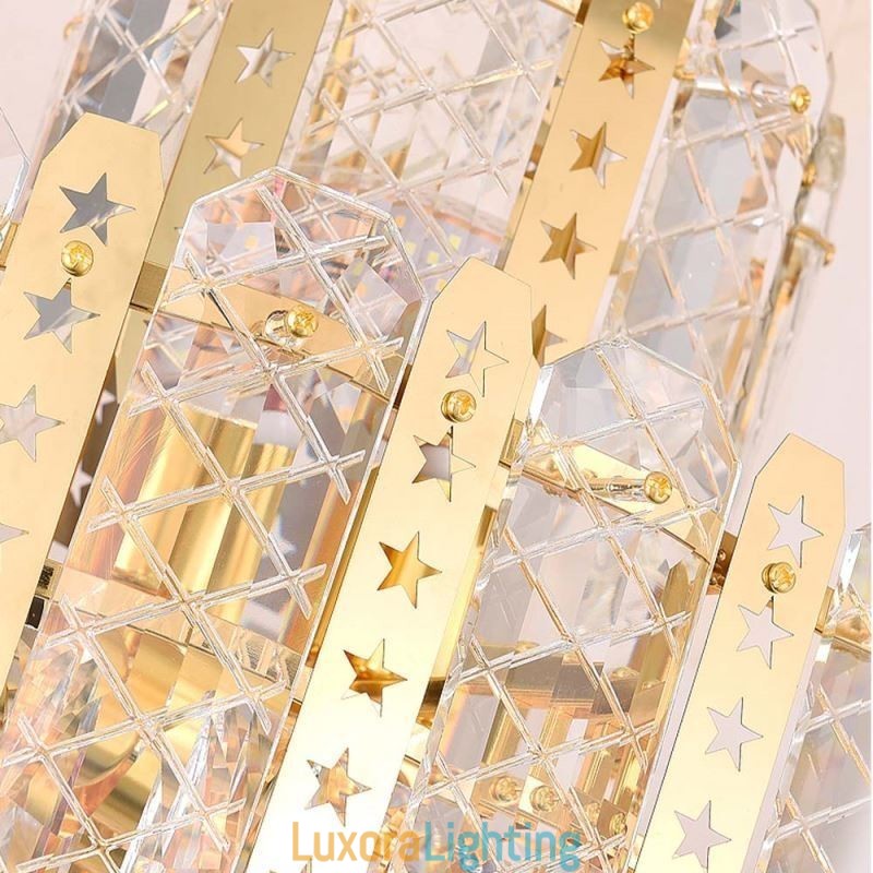 Designer Touch Decorative Crystal Pendant Light 4th Floor Luxury Decrative Ceiling Light with Golden Hollow Iron Sheet