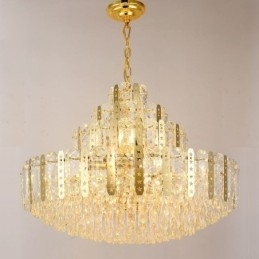 Designer Touch Decorative Crystal Pendant Light 4th Floor Luxury Decrative Ceiling Light with Golden Hollow Iron Sheet