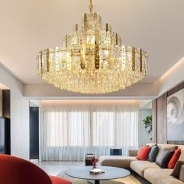 Designer Touch Decorative Crystal Pendant Light 4th Floor Luxury Decrative Ceiling Light with Golden Hollow Iron Sheet