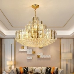 Designer Touch Decorative Crystal Pendant Light 4th Floor Luxury Decrative Ceiling Light with Golden Hollow Iron Sheet