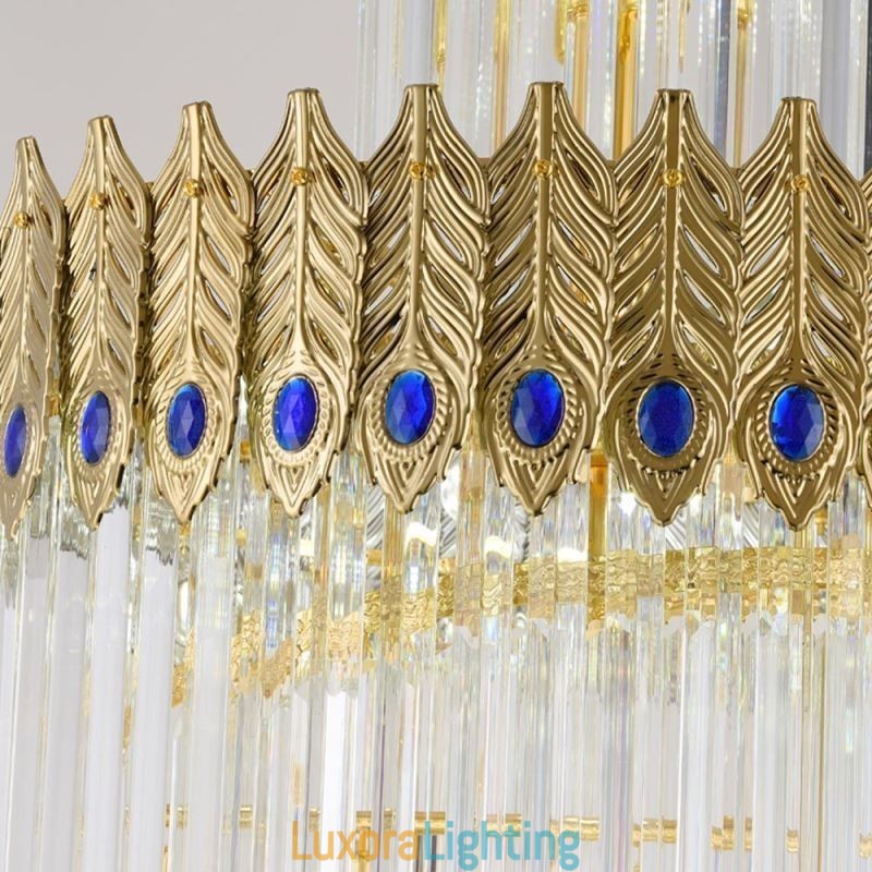Designer Touch Decorative Gold Crystal Pendant Light Electroplated Gold Phoenix Tail Lampshade Ceiling Light