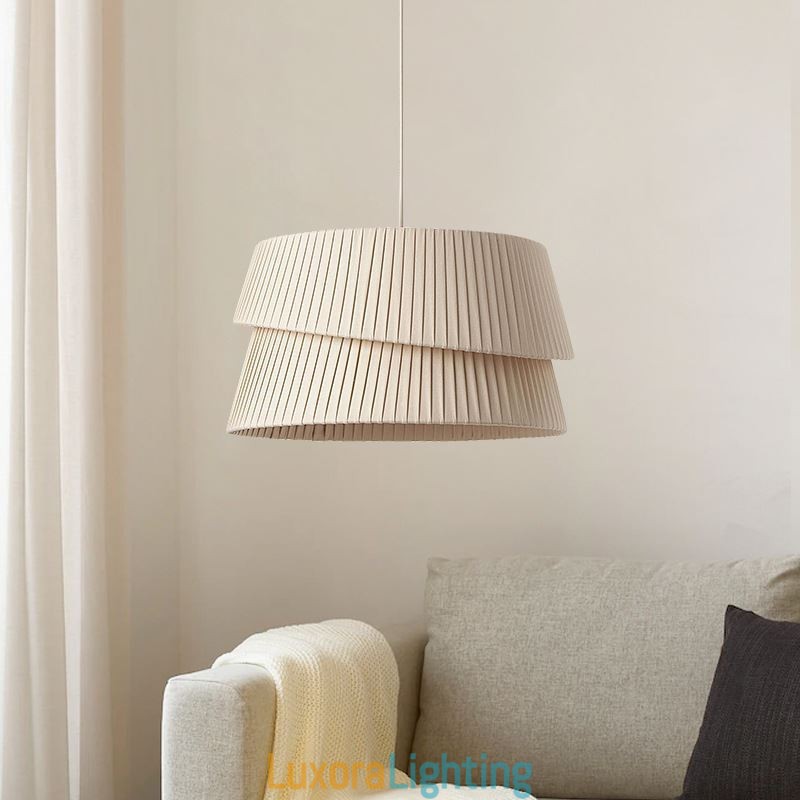 Designer Touch Decorative Pendant Light French Cream Style Double Layer Fabric Lampshade Ceiling Lamp