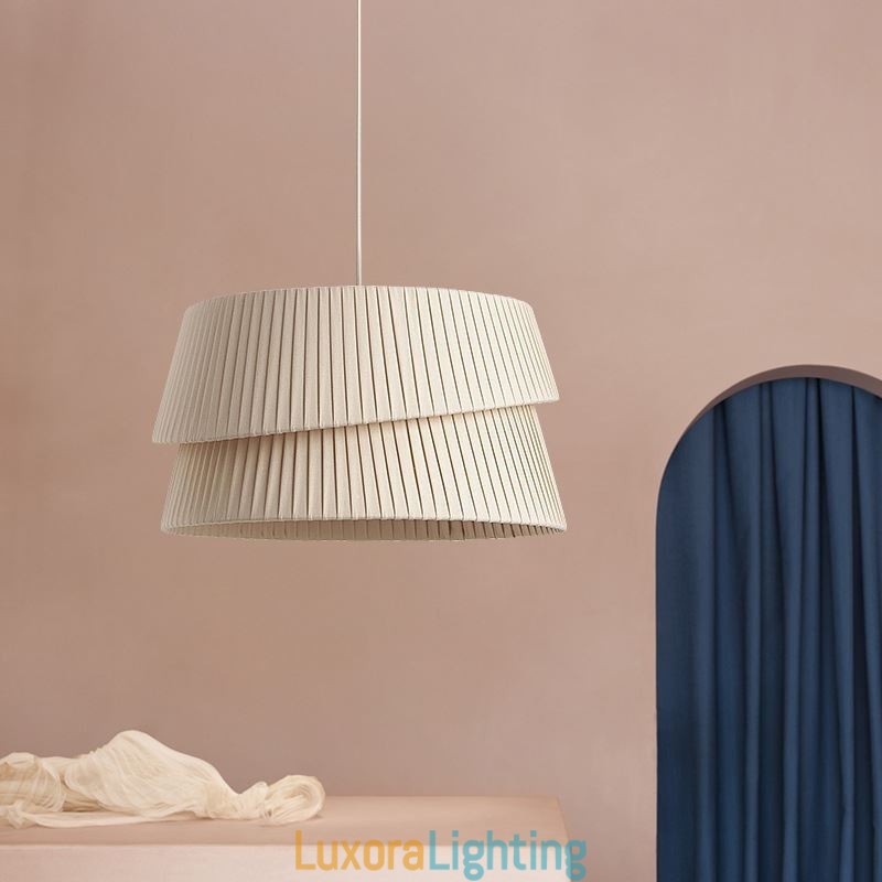 Designer Touch Decorative Pendant Light French Cream Style Double Layer Fabric Lampshade Ceiling Lamp