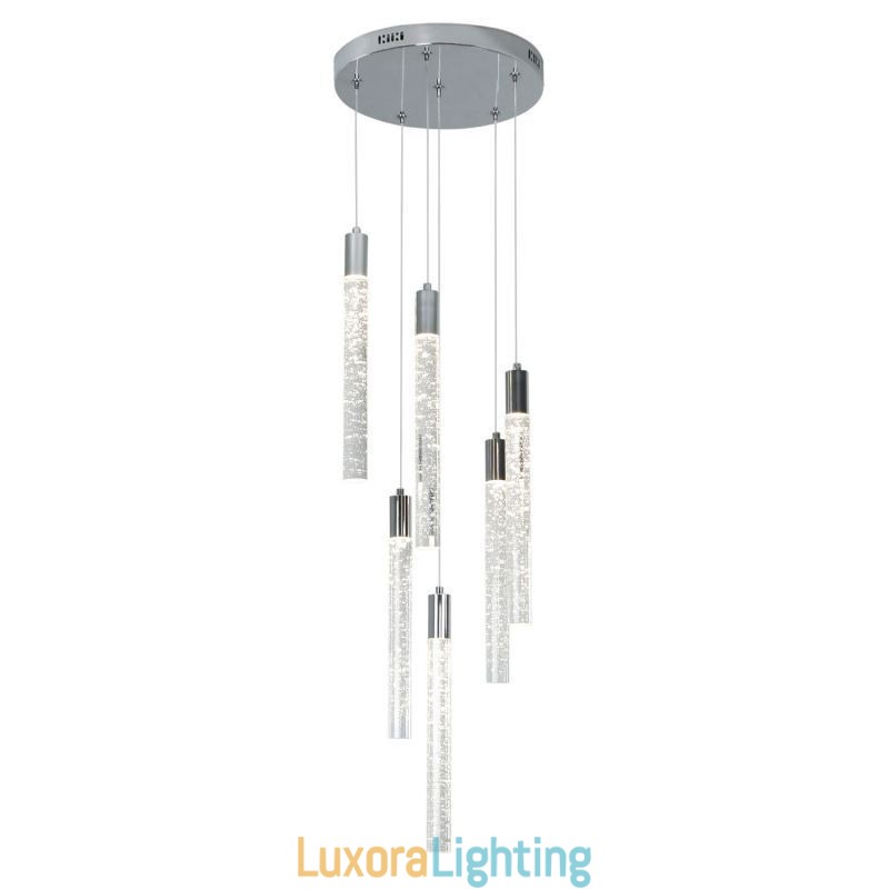 Designer Touch Decorative Pendant Light Chrome Crystal Column Cluster Ceiling Light
