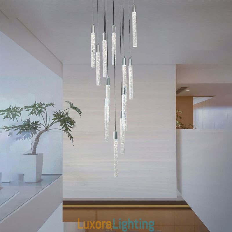 Designer Touch Decorative Pendant Light Chrome Crystal Column Cluster Ceiling Light