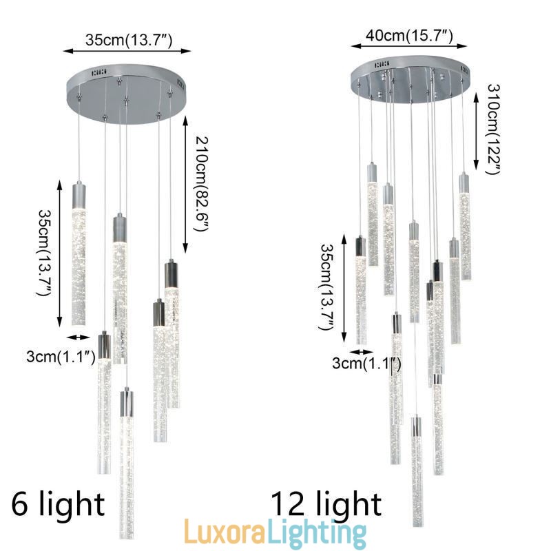 Designer Touch Decorative Pendant Light Chrome Crystal Column Cluster Ceiling Light