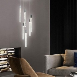 Designer Touch Decorative Pendant Light Chrome Crystal Column Cluster Ceiling Light