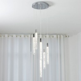 Designer Touch Decorative Pendant Light Chrome Crystal Column Cluster Ceiling Light