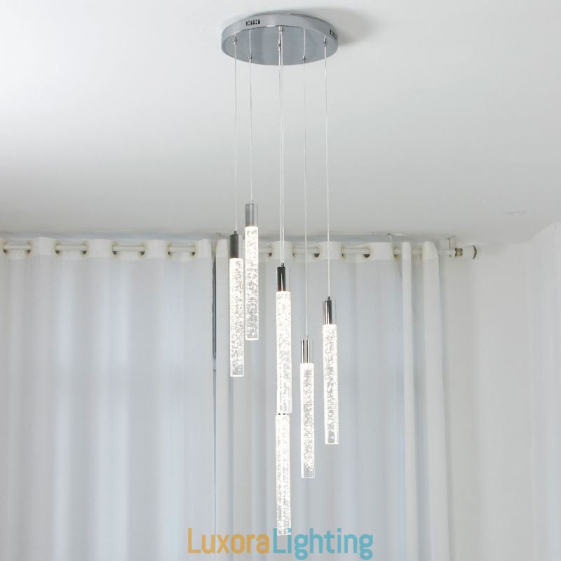 Designer Touch Decorative Pendant Light Chrome Crystal Column Cluster Ceiling Light
