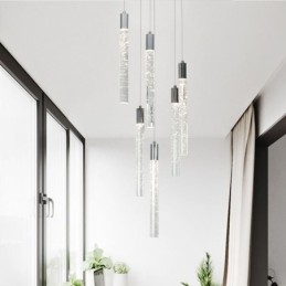 Designer Touch Decorative Pendant Light Chrome Crystal Column Cluster Ceiling Light