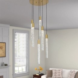 Designer Touch Decorative Pendant Light Copper Crystal Column Cluster Ceiling Light