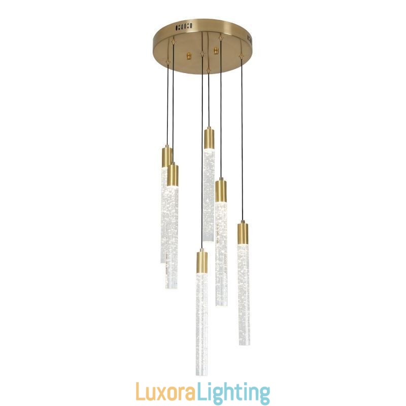 Designer Touch Decorative Pendant Light Copper Crystal Column Cluster Ceiling Light