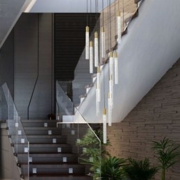 Designer Touch Decorative Pendant Light Copper Crystal Column Cluster Ceiling Light