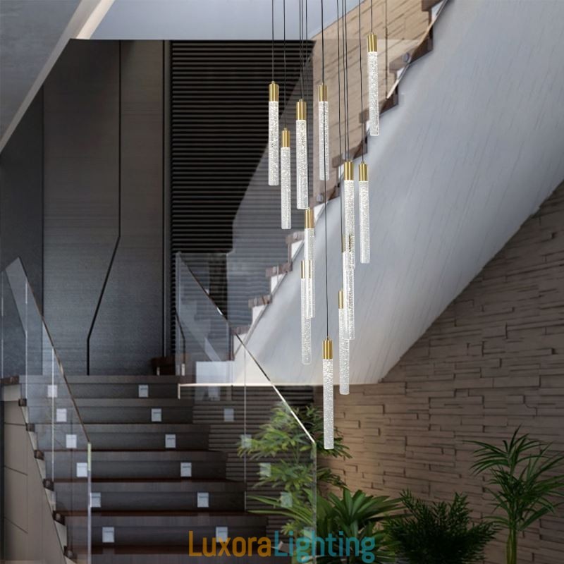 Designer Touch Decorative Pendant Light Copper Crystal Column Cluster Ceiling Light