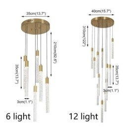 Designer Touch Decorative Pendant Light Copper Crystal Column Cluster Ceiling Light