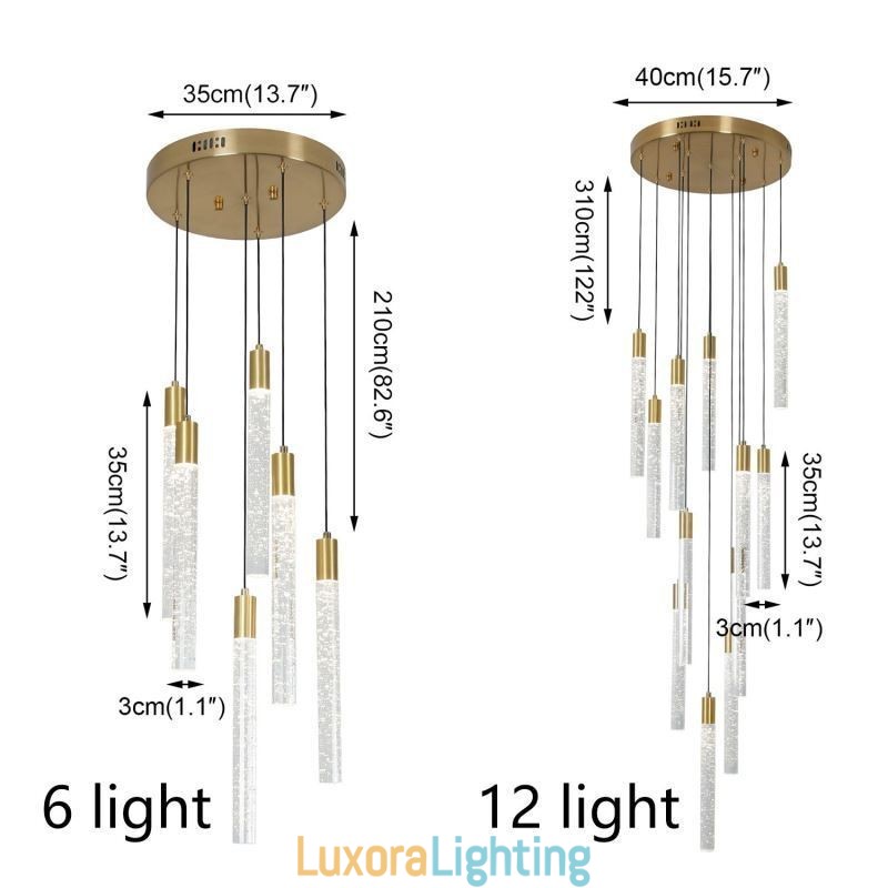 Designer Touch Decorative Pendant Light Copper Crystal Column Cluster Ceiling Light