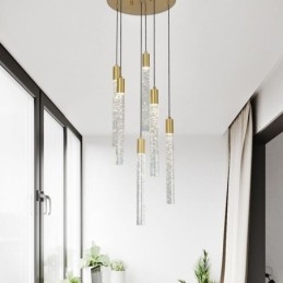 Designer Touch Decorative Pendant Light Copper Crystal Column Cluster Ceiling Light