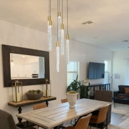 Designer Touch Decorative Pendant Light Copper Crystal Column Cluster Ceiling Light