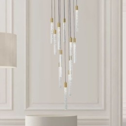 Designer Touch Decorative Pendant Light Copper Crystal Column Cluster Ceiling Light