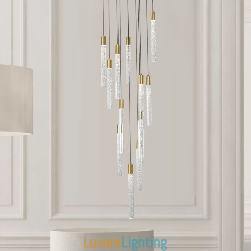 Designer Touch Decorative Pendant Light Copper Crystal Column Cluster Ceiling Light