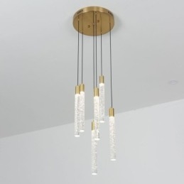 Designer Touch Decorative Pendant Light Copper Crystal Column Cluster Ceiling Light
