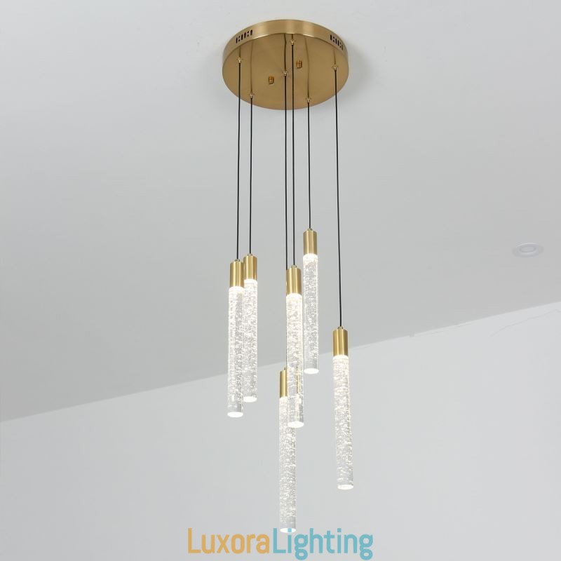 Designer Touch Decorative Pendant Light Copper Crystal Column Cluster Ceiling Light