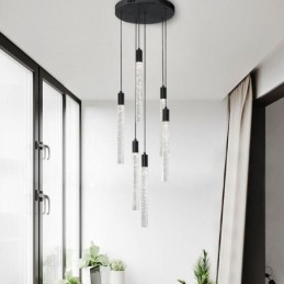 Designer Touch Decorative Pendant Light Black Crystal Column Cluster Ceiling Light