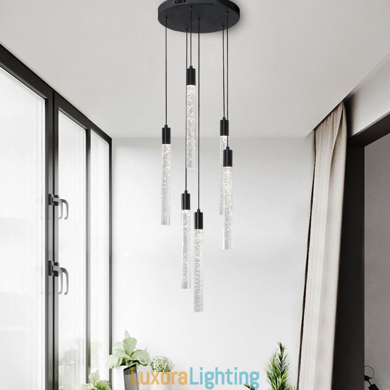 Designer Touch Decorative Pendant Light Black Crystal Column Cluster Ceiling Light