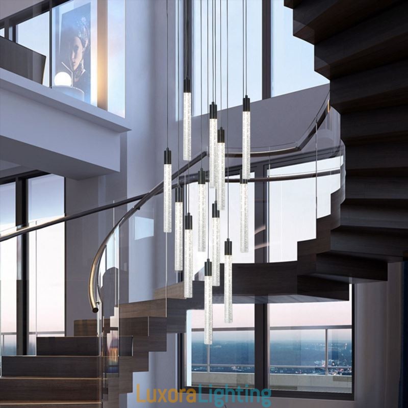 Designer Touch Decorative Pendant Light Black Crystal Column Cluster Ceiling Light