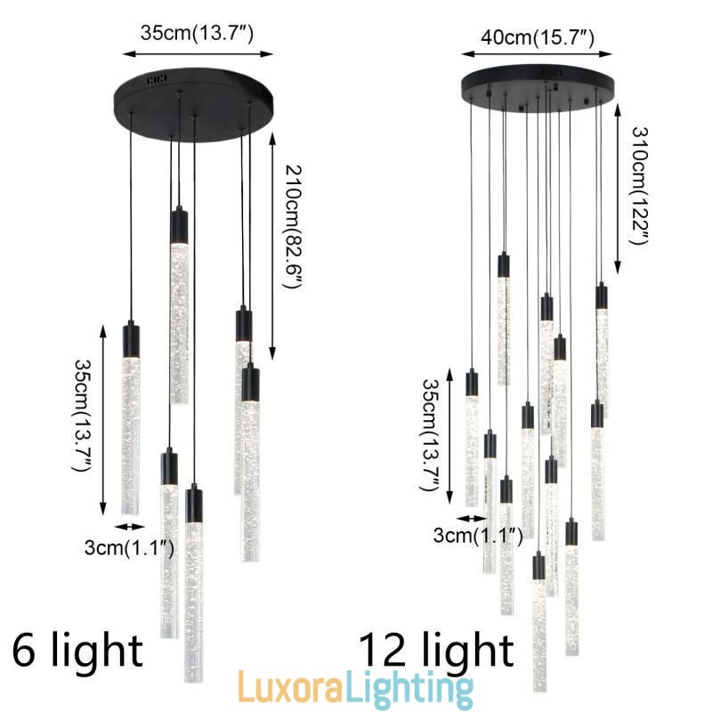 Designer Touch Decorative Pendant Light Black Crystal Column Cluster Ceiling Light