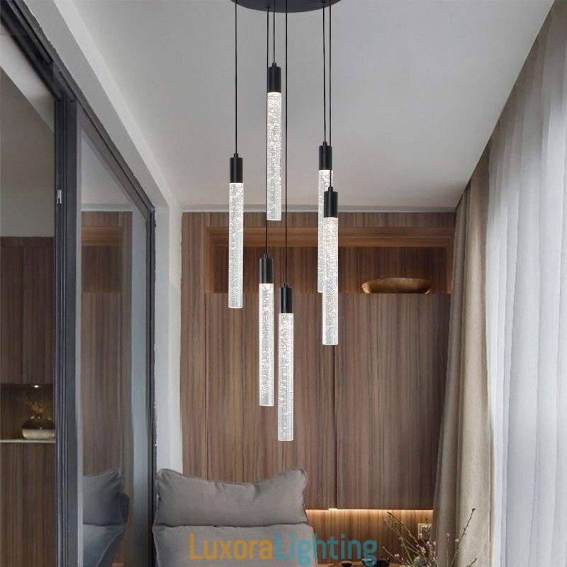 Designer Touch Decorative Pendant Light Black Crystal Column Cluster Ceiling Light