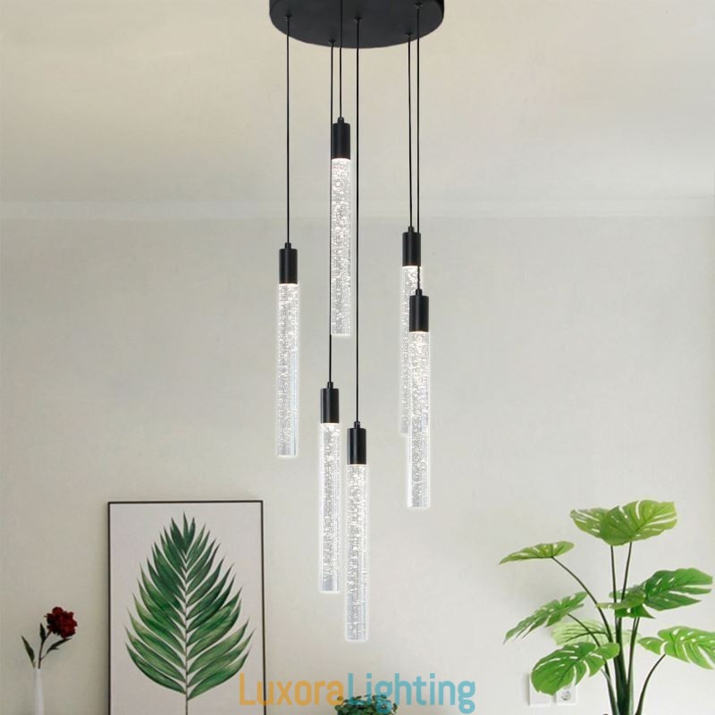 Designer Touch Decorative Pendant Light Black Crystal Column Cluster Ceiling Light