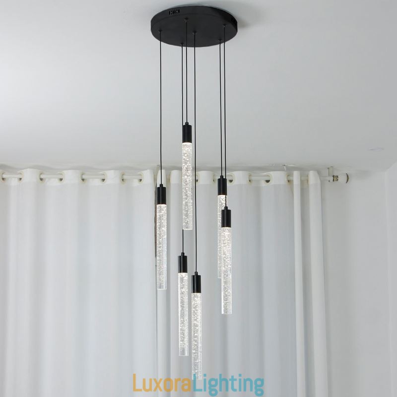 Designer Touch Decorative Pendant Light Black Crystal Column Cluster Ceiling Light
