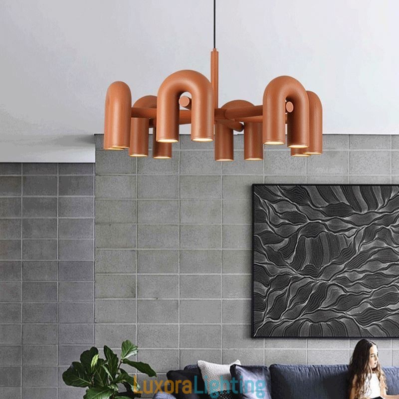 Designer Touch Decorative Pendant Light Round Wrought Iron U shaped Ceiling Light Rotating Shade