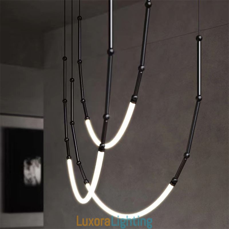 Designer Touch Decorative Pendant Light Creative Line Bamboo Ceiling Light Black Gold