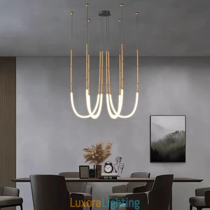 Designer Touch Decorative Ceiling Light Creative Line Bamboo Hanging Light Black Gold