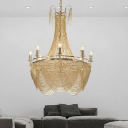 Designer Touch Decorative Aluminum Chain Pendant Light Creative Light Luxury Tassel Light Gold Silver