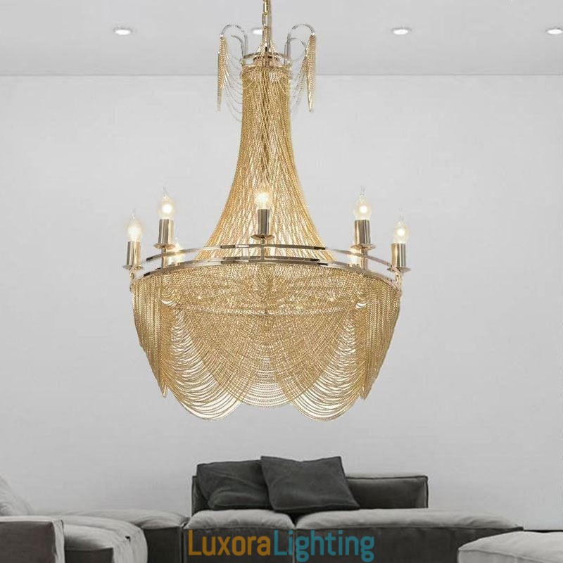 Designer Touch Decorative Aluminum Chain Pendant Light Creative Light Luxury Tassel Light Gold Silver